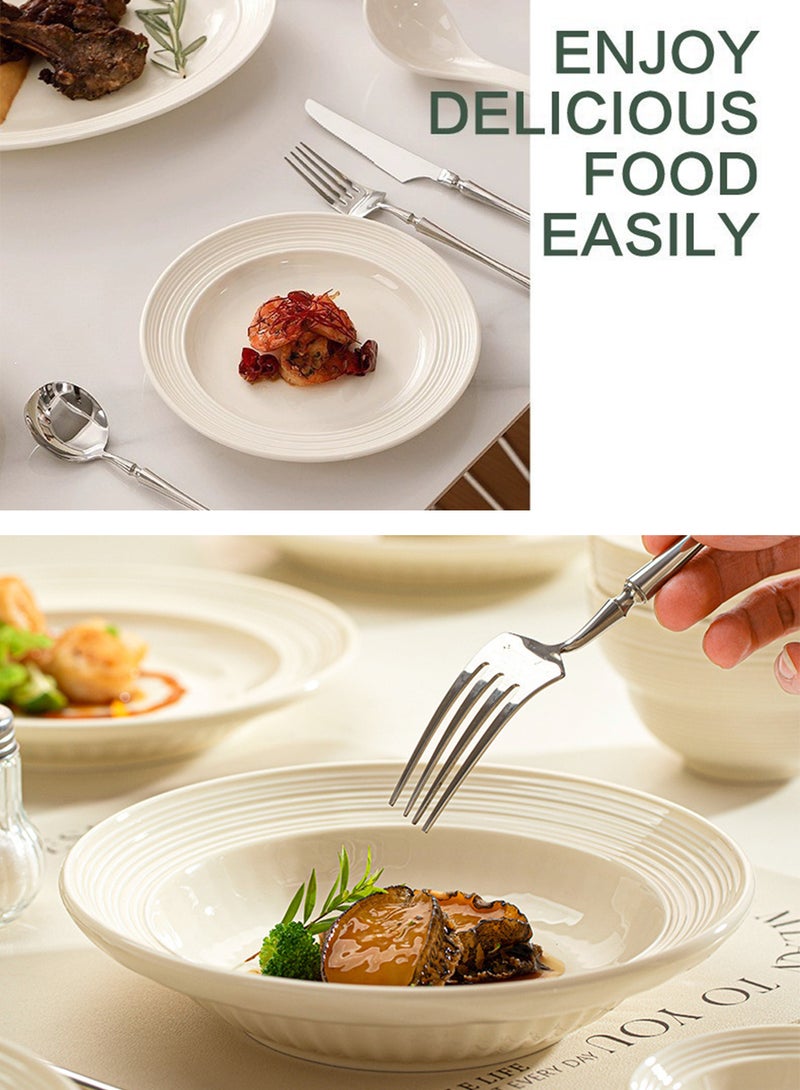 طقم عشاء من ١٨ قطعة، طقم هدايا، أدوات مائدة سيراميك كلاسيكية أنيقة، آمنة للاستخدام في غسالة الصحون والميكروويف، أبيض - Image 2